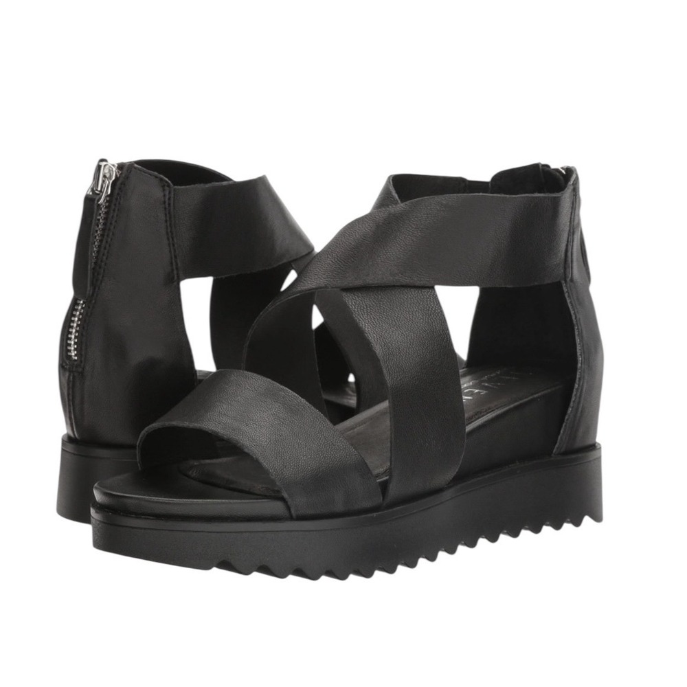 Steve Madden Comfort Kaley Platform Sandals 6.5 Black Leather Crisscross Straps